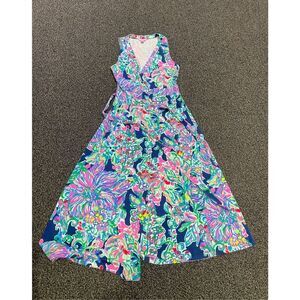 Lilly Pulitzer XS Delfina Wrap Maxi Dress Blue Green Tropical Beach Vacation